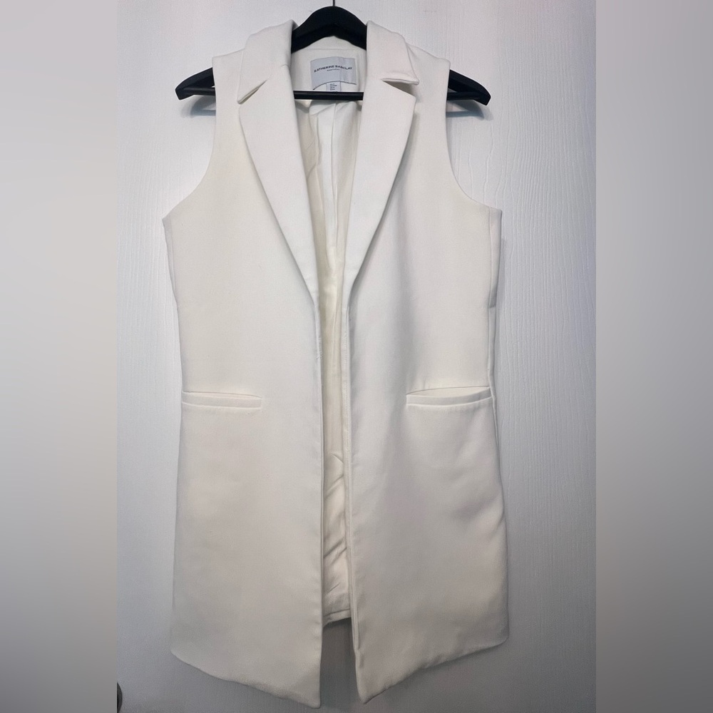 Katherine Barclay White Longline Vest with Lapel Collar